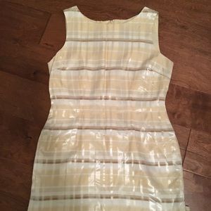 John Roberts vintage shiny finish plaid mini dress 4P beige yellow